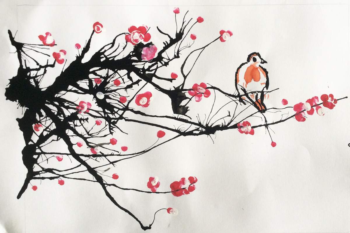 estampe de style japonais de cerisier